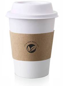 lot 33220 image: KTOB 50 pack12 oz Compostable Coffee Cups with Lids and Kraft Sleeves, Eco Friendly Disposable White Paper Cups Combo for Hot Beverage - Retail $15