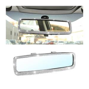 lot 33622 image: Osilly Bling Car Rearview Mirror, Decorations Rear View Mirror with Crystal Rhinestones & Diamonds, Car Interior Trim Accessories, Clip-on & HD Glass, Sparkly Gift for Mother Women Girls (Silver) (Some Bling Coming Off) - Retail $13
