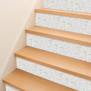 lot 33652 image: Flortlias 15Pcs Peel and Stick Stair Riser Decals Vinyl Floral Stair Sticker Leather Textured Wallpaper, Sketch Floral with White Background, 39.37x7.09