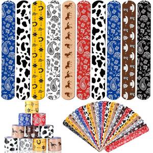 lot 33665 image: Sosation 48 Pack Cowboy Party Slap Bracelets Cowboy Cowgirl Western Party favor Supplies Bracelets Horse Wristbands for Western Rodeo Birthday Supplies , 8 Styles - Retail $9