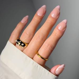 lot 33670 image: Glamnetic Press On Nails - Pink Me Up Spring Nails  Short Almond Fake Nails in Pastel Pink French Tips with 3D Pearls in a Glossy Finish, Salon Quality Nails  15 Sizes - 30 Nail Kit with Glue - Retail $22