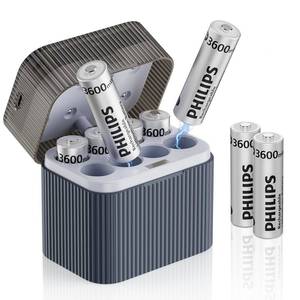 lot 33679 image: Philips AA Lithium Rechargeable Batteries 1.5V 3600mWh 8 Pack with Smart Charger - 1200 Cycle Life Li-ion Double A Battery Set for Game ControllersRemote ControlsElectronic Devices - Retail $40
