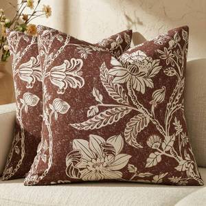 lot 33684 image: Vintage Floral Pillow Covers 20x20 Chocolate Brown Throw Pillow Covers Decorative Neutral Modern Farmhouse Boho Patterned Cotton Square Cushions Cover for Sofa Bed Living Room Pillowcases Pack of 2 - Retail $23
