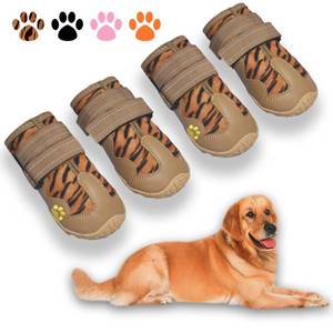 lot 33694 image: XSY&G Dog Boots,Waterproof Dog Shoes,Dog Booties with Reflective Strips Rugged Anti-Slip Sole and Skid-Proof,Outdoor Dog Shoes for Small Medium Large Dogs 4Pcs Leopard-Size 4 - Retail $22