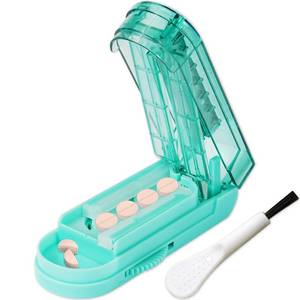 lot 33697 image: JohnBee Pill Cutter Splitter for Small and Tiny Pills, Larger Pills. Adjustable Pill Splitter Accurately Cuts Multiple Pills at Once. Sharp Blade with Safety Guard. Non-Slip Silicone Edge (Lake Blue) - Retail $9