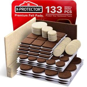 lot 33700 image: Felt Furniture Pads X-PROTECTOR 133 PCS Premium Furniture Pads - Felt Pads Furniture Feet Best Wood Floor Protectors - Protect Your Hardwood & Laminate Flooring Brown and Beige - Retail $10