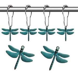 lot 33705 image: Aimoye Dragonfly Bathroom Shower Curtain Hooks - Rust Proof Shower Curain Rings,Decorative Bathroom Accessories Set, Natural Forest Garden Country Farm Theme Bathroom Decor, 12PCS Silver