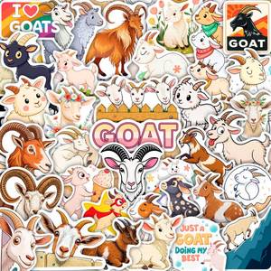 lot 33717 image: 100Pcs Goat Stickers Bulk for Laptop, Water Bottle - Goat Gifts and Party Supplies - Farm Animals Stickers - Gift for Women & Men - Retail $7
