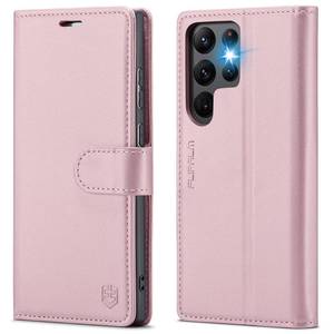 lot 33726 image: FLIPALM Wallet Case for Samsung Galaxy S22 Ultra, RFID Blocking Credit Card Holder, PU Leather Folio Flip Kickstand Protective Shockproof Cover for Samsung S22 Ultra (Rose Gold) - Retail $20