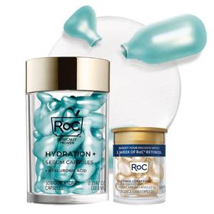 lot 33740 image: RoC Multi Correxion Hyaluronic Acid Night Serum Capsules (30 CT) for Intense Hydration  RoC Retinol Capsules (7 CT), Anti-Aging Skin Care Wrinkle Treatment for Women and Men - Retail $29
