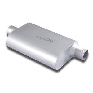 lot 61885 image: Floshine Universal Mufflers Dual Chamber 2.25 offset inlet (ID) 2.25 center outlet (ID) Performance Automotive Muffler Exhaust FH42441 - Retail $45