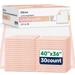 lot 61887 image: MKISS Extra Large Bed Pads 40 x 36(30 Count), Disposable Super Absorbent Heavy Duty Incontinence Underpads, Thicken Chucks Pads for Adults, Children, Elderly and Pets - Retail $32