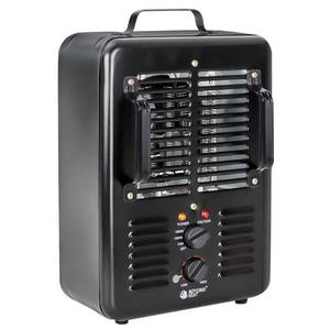 lot 61890 image: BEYOND HEAT Milkhouse Space Heater, 1300W1500W Electric Heater with Thermostat, 3 Heat Settings, Safe and Quiet for Home Garage Workshop Warehouse, Black - Retail $40