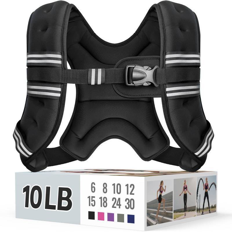lot 22198 image: Zeerun Weighted Vest for Women & Men with Reflective Stripe and Adjustable Buckle, Comfortable & Durable Rucking Vest for Walking, Running & Strength Training, 10LBS-Black - Retail $15
