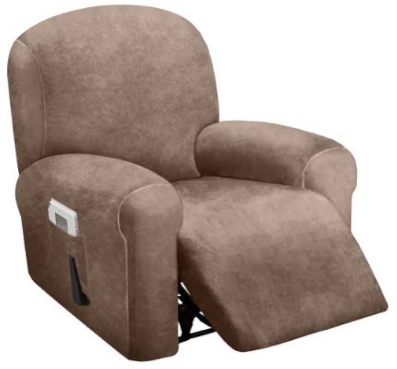 lot 22242 image: ULTICOR 4-Piece, 1 Seat Recliner Cover, Velvet Stretch Reclining Chair Covers for 1 Cushion Reclining Sofa, Single Seat Recliner Couch Cover, Thick, Very Soft, Machine Washable (Sand) - Retail $30