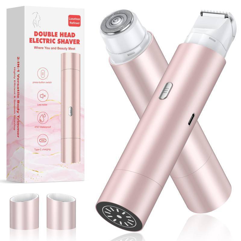 lot 30060 image: NIPOO Bikini Trimmer for Women, Dual Head Face Shaver Body Hair Trimmmer, IPX7 Waterproof Womens Electric Razor for Legs, Rose Gold - Retail $20
