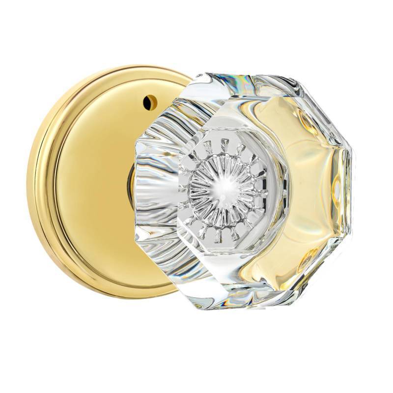 lot 45151 image: CLCTK Privacy Crystal Glass Door Knobs Interior with Lock, Modern Octagon Door Knobs for BedroomBathroom, GoldPolished Brass - Retail $38