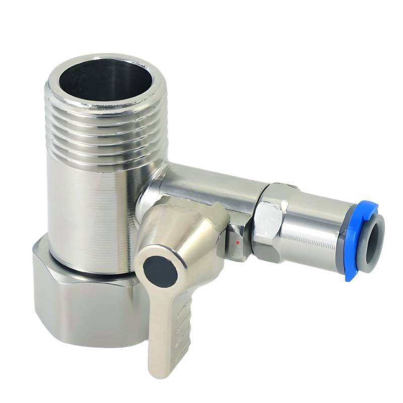 lot 31784 image: Stainless Steel Water Supply Adapter 12 x 12 x14 Tee Stop Valve ideal for RO (Reverse Osmosis) water filters, coffee brewers, ice makers, and PE water line splitters in refrigerator systems. - Retail $12
