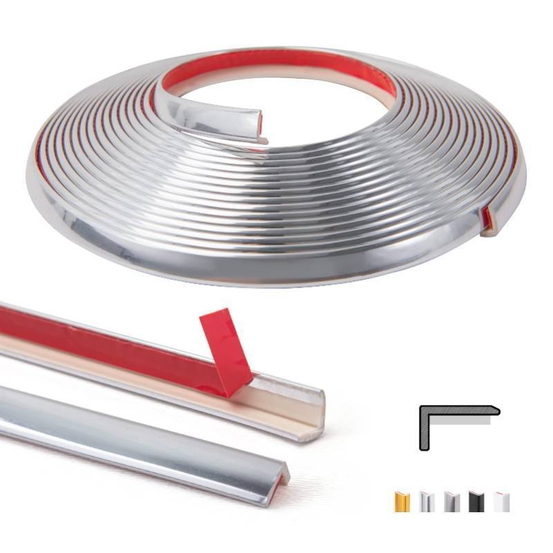 lot 31803 image: Art3d 2 Outside Vinyl Corner Trim Peel and Stick for Tile and Wall Edges, Furniture Decoration Stainless Steel - Retail $17