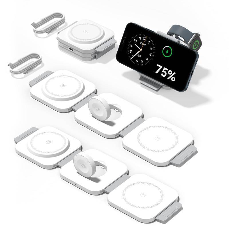 lot 42138 image: 2Pack 3 in 1 Charging Station for Apple Multiple Devices Foldable Magnetic Fast Wireless Charger Dock, Travel Charging Pad for iPhone 17 16 15 14 13 12 Series Apple Watch Series & AirPods 432Pro - Retail $34