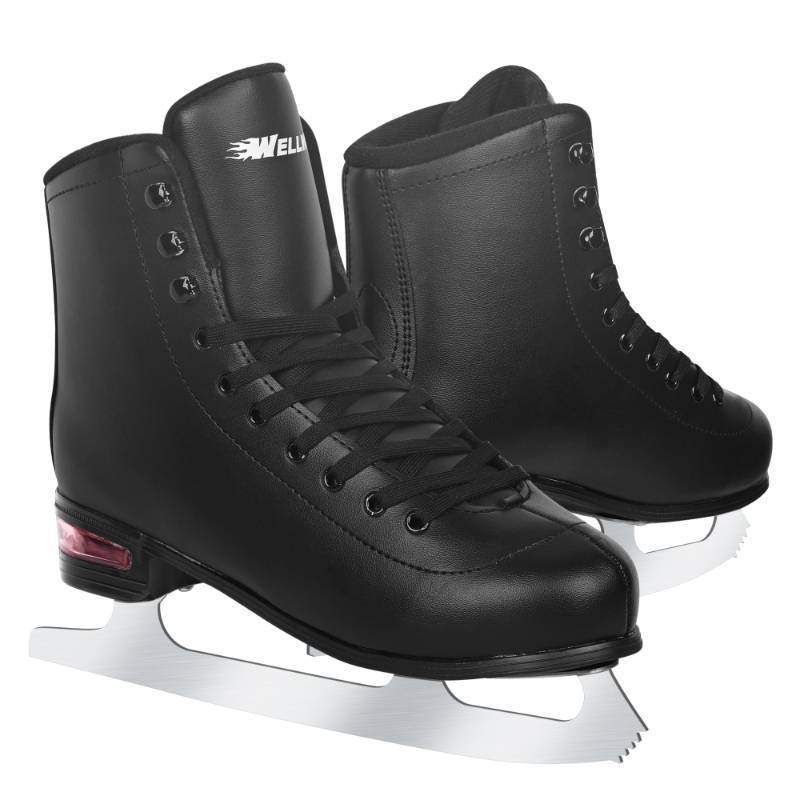 lot 45250 image: Ice Skates for Women and Men, Adult Figure Skates with Air Cushion, Classic Black Figure Skating Shoes Size 8 with Velvety Lining for Indoor& Outdoor - Retail $50