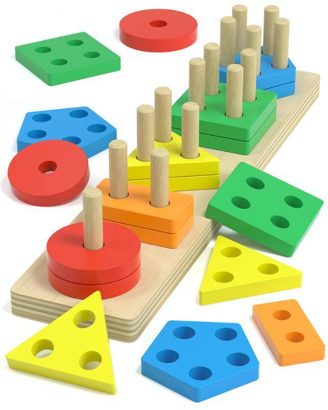lot 45260 image: kecristv Montessori Toys for 1 2 Year Old Girl and Boy Birthday Gifts, Shape Sorter Wooden Toys for Toddlers Age 1-3 2-4, Learning Educational Sensory Stacking Toy Toddler Puzzles - Retail $12