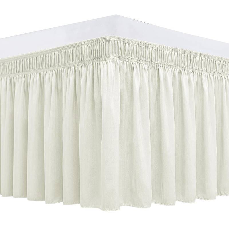 lot 45273 image: Biscaynebay Wrap Around Bed Skirts for King & Cal King Beds 17 Long Drop, Ivory Adjustable Elastic Dust Ruffles Easy Fit Wrinkle & Fade Resistant Silky Luxurious Fabric Solid Machine Washable - Retail $19