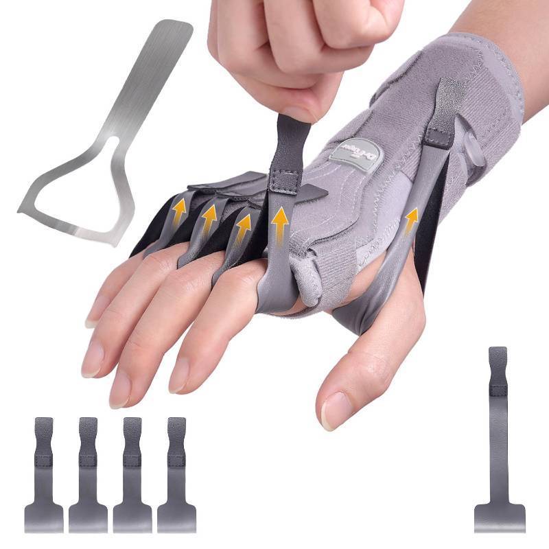 lot 22305 image: Radial Nerve Palsy Splint Brace for Wrist drop, 5 Fingers Extension, Stroke Patient Recovery, Finger Limp, Crutch Palsy, MCP Arthroplasty, for both Left and Right Hand - Gray - Retail $60