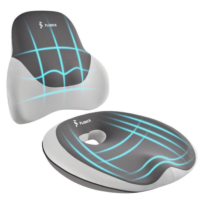 lot 45332 image: FLORICH Seat Cushion Lumbar Support Pillow for Office Chair, Car Lower Back Support, Ergonomic Desk Chair Pillow for Butt and Back Support of Memory Foam Seat Pad(Grey) - Retail $35