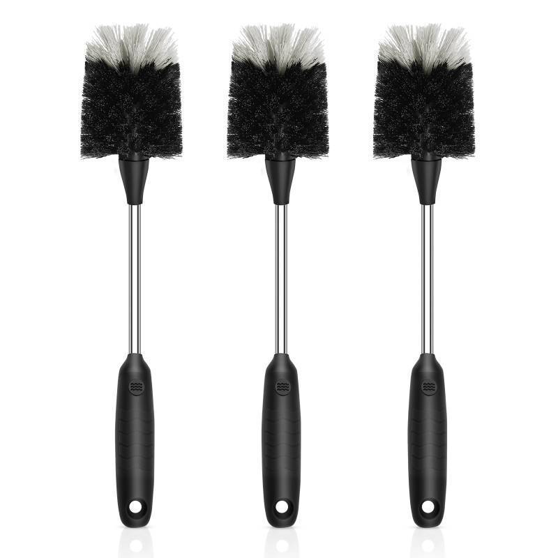 lot 45348 image: SetSail Bottle Brush of 3 Pack, 13-in Long Stainless Steel Handle Water Bottle Cleaner Brush Non-Slip Grip Bottle Brushes for Cleaning Water Bottles Sport Bottles Coffee Mugs Glasswares Cups, Black