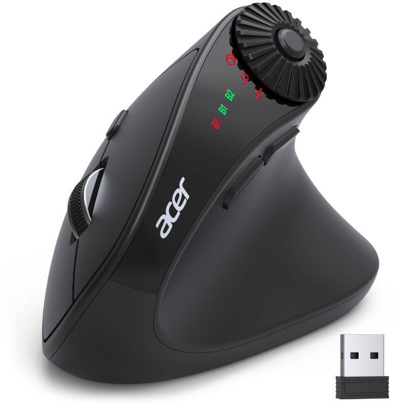 lot 45369 image: acer Ergonomic Mouse Wireless with Side Scroll Wheel, Bluetooth Mouse for Laptop(BT5.22.4GHz), Office Vertical Computer Mice, Small to Medium Sized Hands Ergo Mice, 8 Buttons for PC, MacBook Neo - Retail $33