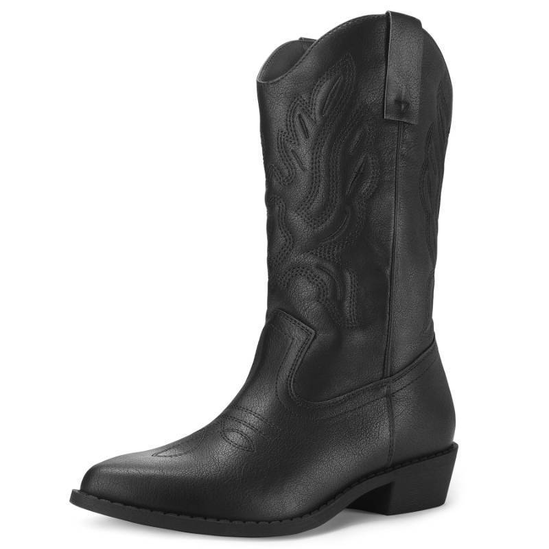 lot 62045 image: mysoft Cowboy Boots For Women - Western Cowgirl Boots Mid Calf Chunky Heel Booties Pointed Toe Country Shoes Size 12- Retail $36