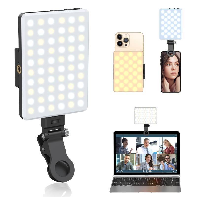 lot 31900 image: OLRPT Selfie Light, Phone Light with Front & Back Clip, 60 LED Portable Light with 3 Modes, 5000mAh Rechargeable Video Light for Phone, iPhone, IPad, Laptop, TikTok, Makeup, Live Stream, Vlog see photo clamp is broken.  - Retail $24
