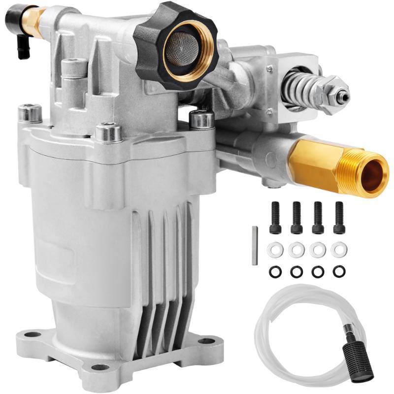 lot 32740 image: VEVOR Pressure Washer Pump, 34 Shaft Horizontal, 2500-3400PSI, 2.5 GPM, Replacement Power Washer Pumps, Parts Washer Pump, Compatible with Honda, Simpson, RYOBI, Briggs & Stratton, Subaru, Craftsman - Retail $59