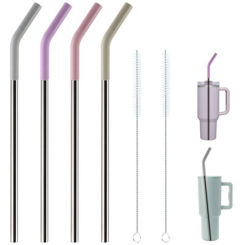 lot 33468 image: Replacement Straws for 40oz Tumblers,Metal Straws Reusable Compatible with Stanley 40oz Cup, 40 oz Tumbler Straw,3Pack 12 Extra Long,3 Wide, Stainless Steel Straws with Silicone Tips and Brush - Retail $8