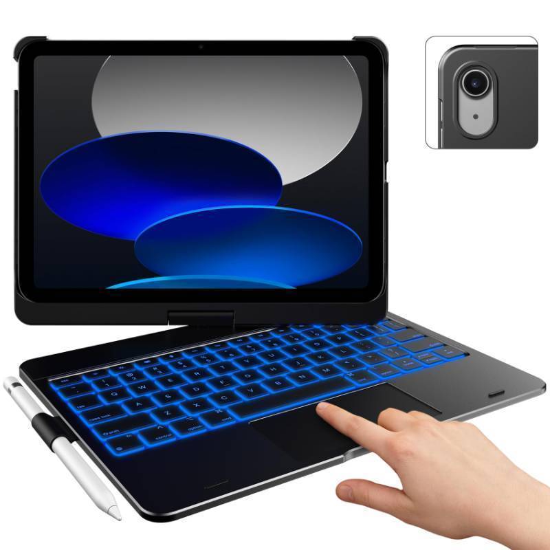 lot 44884 image: typecase Touch iPad 11th 10th Generation Case with Keyboard (11 2025, A16 & 10.9 2022) 360° Rotatable, 11-Color Backlit, Multi-Touch Trackpad, Pencil Holder, Thin & Light Black - Retail $65