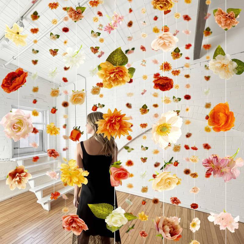 lot 45476 image: Suncalla 6 Pcs 35.46 ft Flower Garlands Backdrop Spring Artificial Wildflower Vines Floral Decorations for Party Fake Flower Vines Faux Silk Wildflower for Easter Wedding Garden Wall Arch(Champagne) - Retail $33