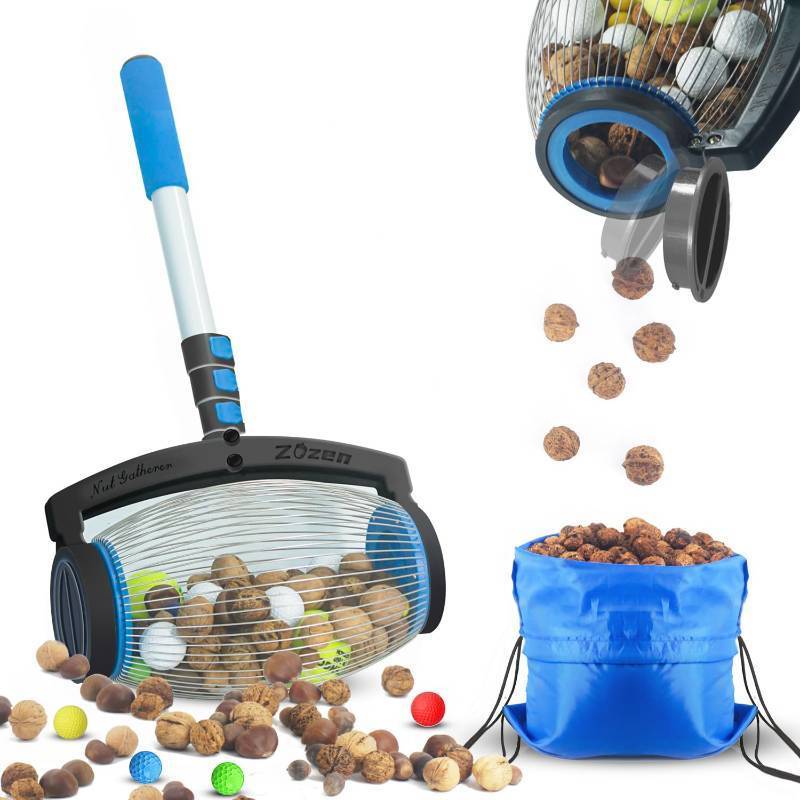 lot 61812 image: Zozen Nut Gatherer, Pecan Picker Upper, Walnut Picker Upper Roller, Side Opening DumpAlso Apply to Hickory Nuts, Chestnuts, Buckeyes, Golf, Butternuts, Objects Size 34 to 2 1.5 Gallon - Retail $46