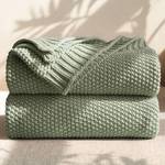 Blunique 100% Cotton Cable Knit Throw Blanket, Lightweight Soft Knit Blanket for Sofa Couch Bed, Breathable All-Season Throw, Cozy Decorative Blanket, 50 x 60 Inch,Sage - Retail: $43