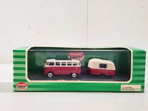 lot 126 image: Model Power Minis 187 VW Bus with Camper Trailer Die Cast Set