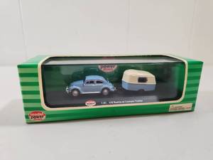 lot 127 image: Model Power Minis 187 VW Beetle with Camper Trailer Die Cast Metal Set