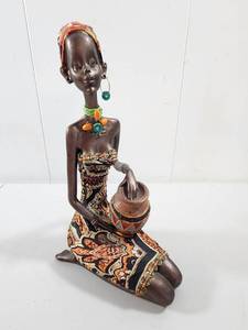 lot 200 image: African Woman Figurine with Water Pot and Colorful Dress