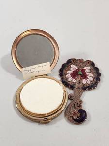 lot 205 image: Decorative Compact Mirror and Ornate Hand Mirror Set