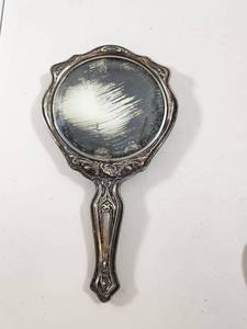 lot 209 image: Ornate Silver-Plated Hand Mirror with Floral Design