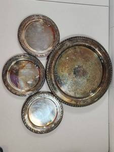 lot 211 image: Silver Plated Serving Plates Set with Decorative Edges