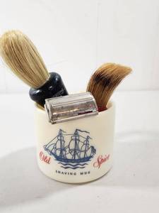 lot 215 image: Old Spice Shaving Mug with Barbershop Brushes and Safety Razor Kit
