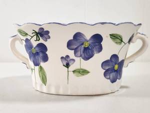 lot 223 image: Hand Painted Ceramic Planter with Purple Violet Pattern