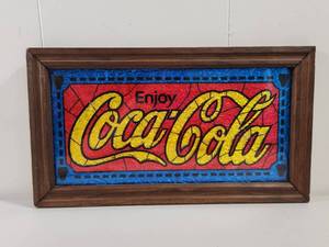 lot 234 image: Coca-Cola Stained Glass Style Framed Sign