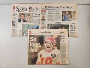 lot 241 image: Kansas City Star Joe Montana Retirement Newspapers Collection