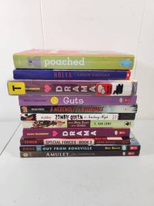 lot 276 image: Young Adult Fiction Book Lot - 10 Books Including Drama, Holes, Guts, and More